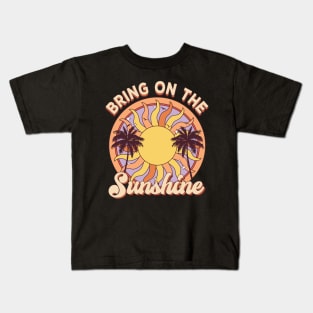 Vintage Retro Summer Rainbow Sunset Bring On The Sunshine Kids T-Shirt